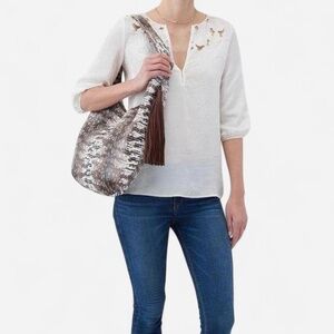 Hobo Gardner Lizard Print Genuine Top Grain Italian Leather Slouchy Shoulder Bag